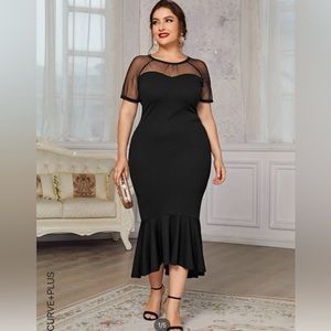 SHEIN Short Mesh Sleeve Black Mermaid Dress